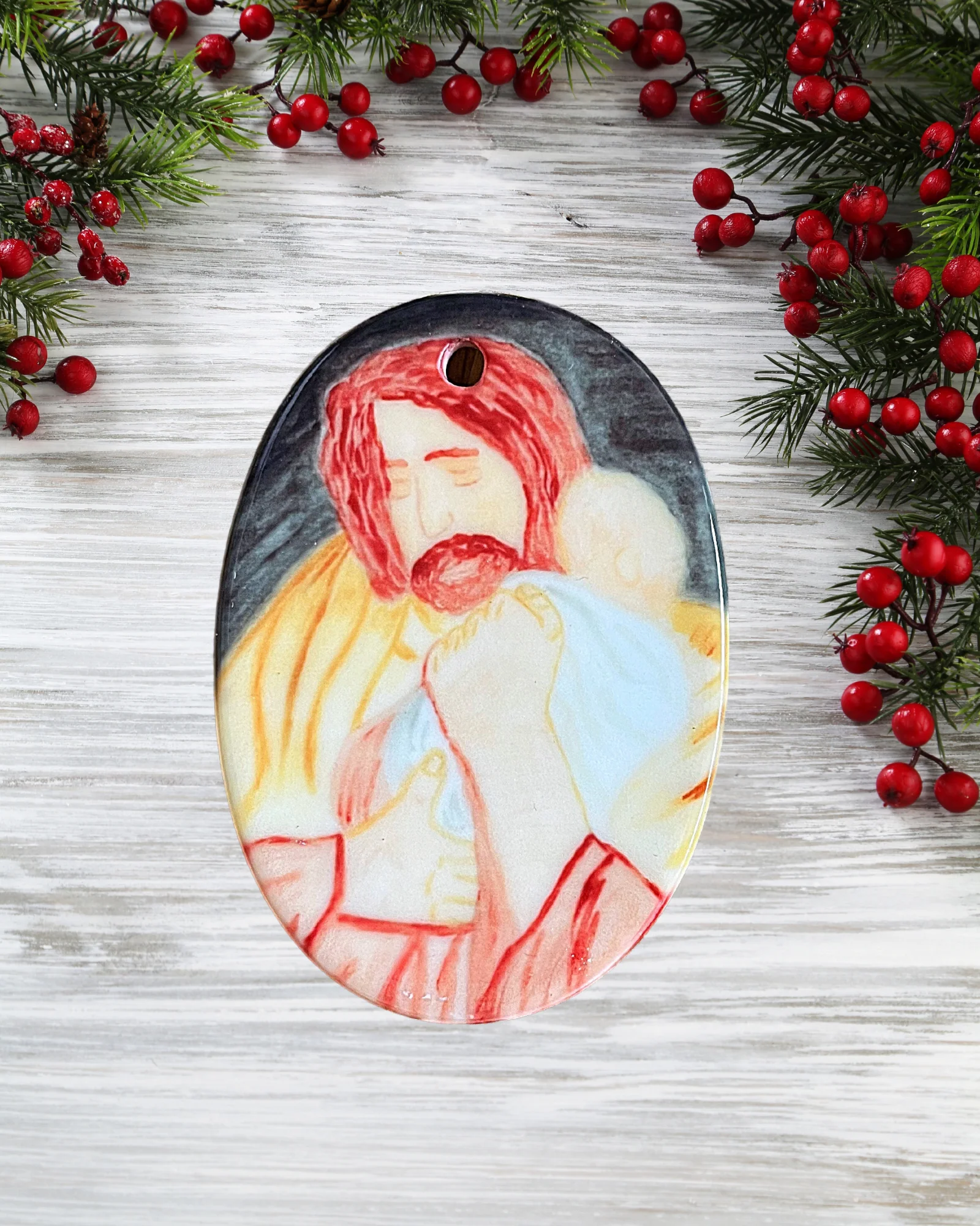 Saint Joseph and Jesus Ceramic Ornament - Image 5