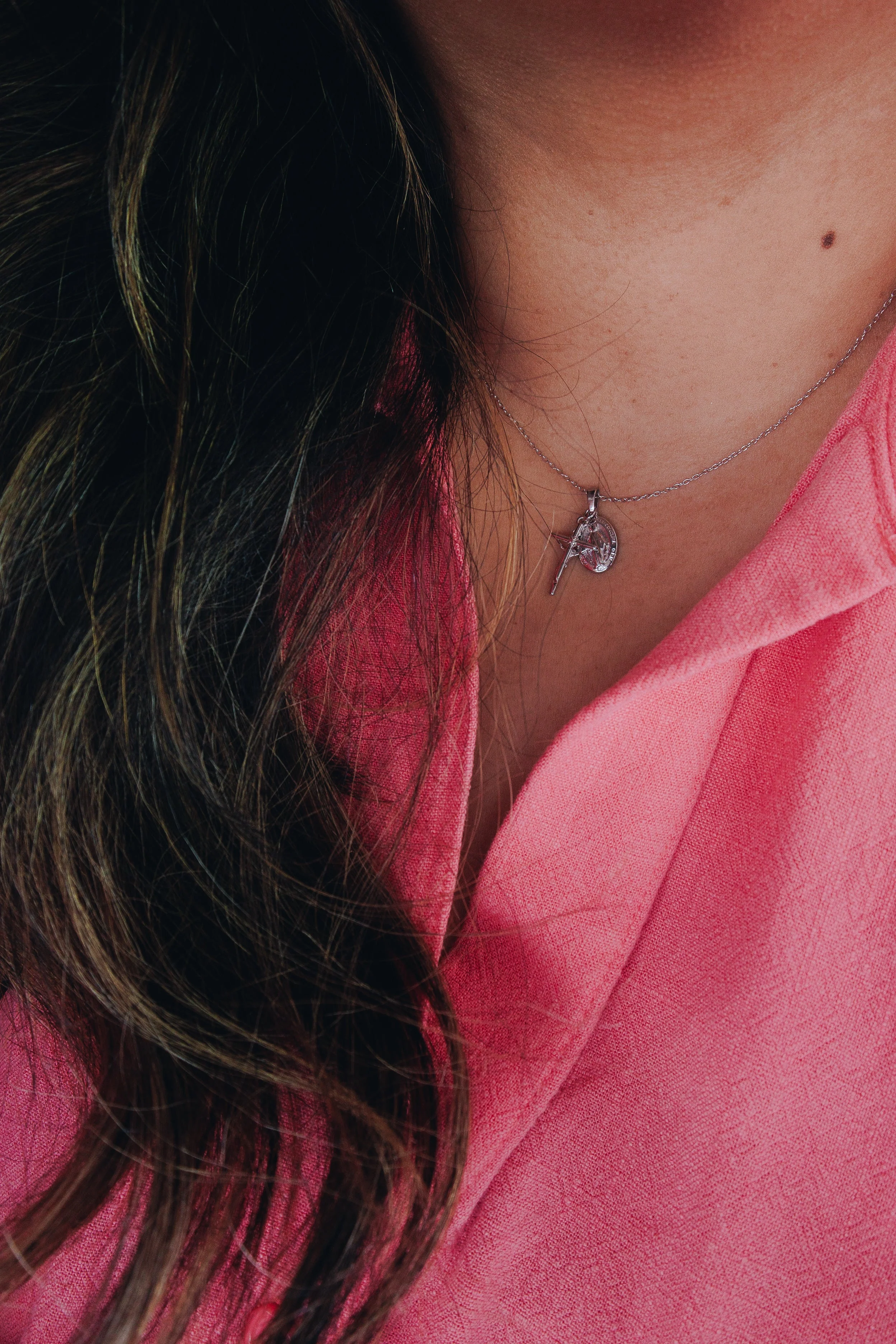Silver Dainty Crucifix & Miraculous Medal Necklace