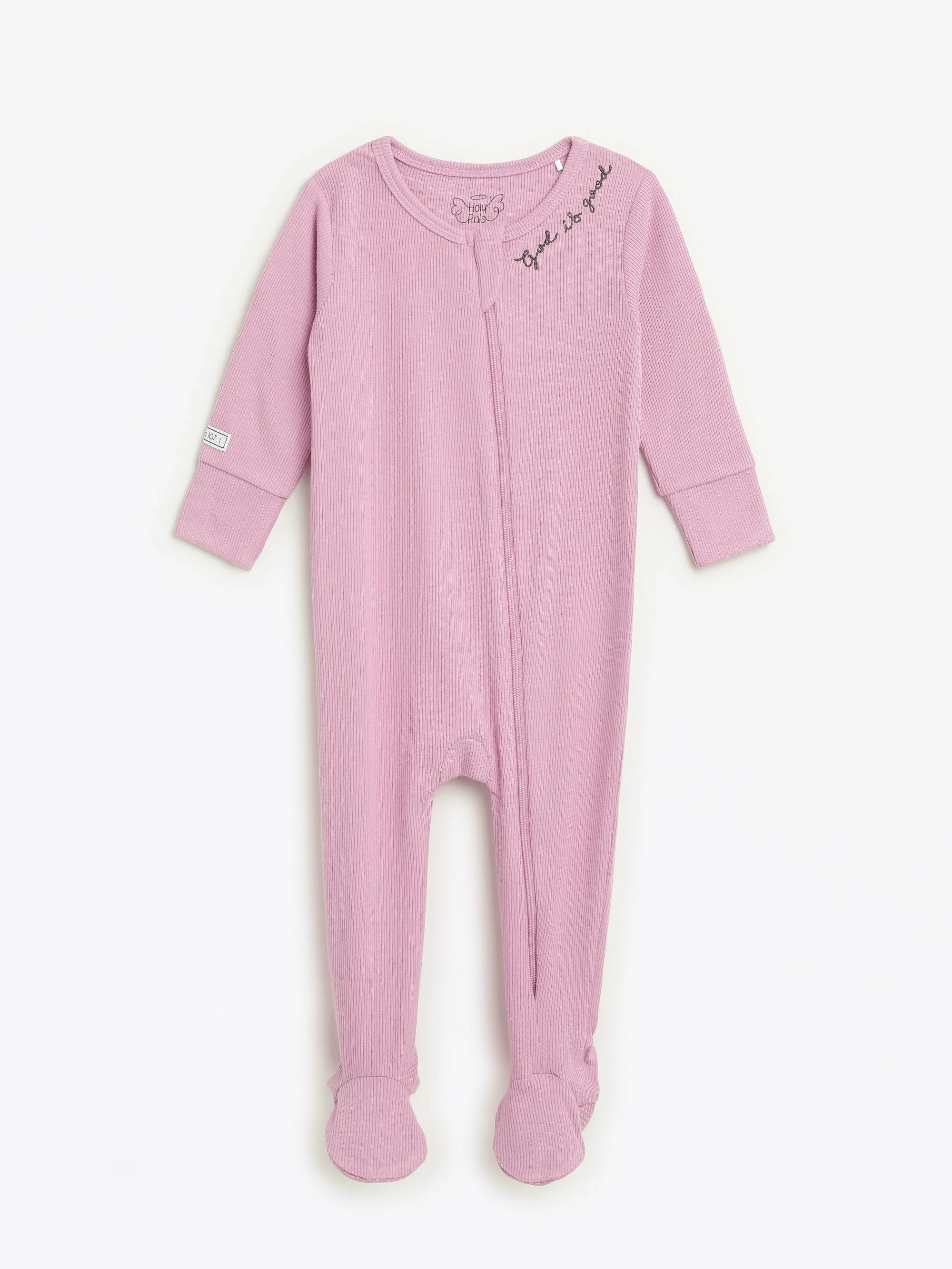 Solid Mauve PJ Footed Onesie Ribbed Cotton-Bamboo Blend
