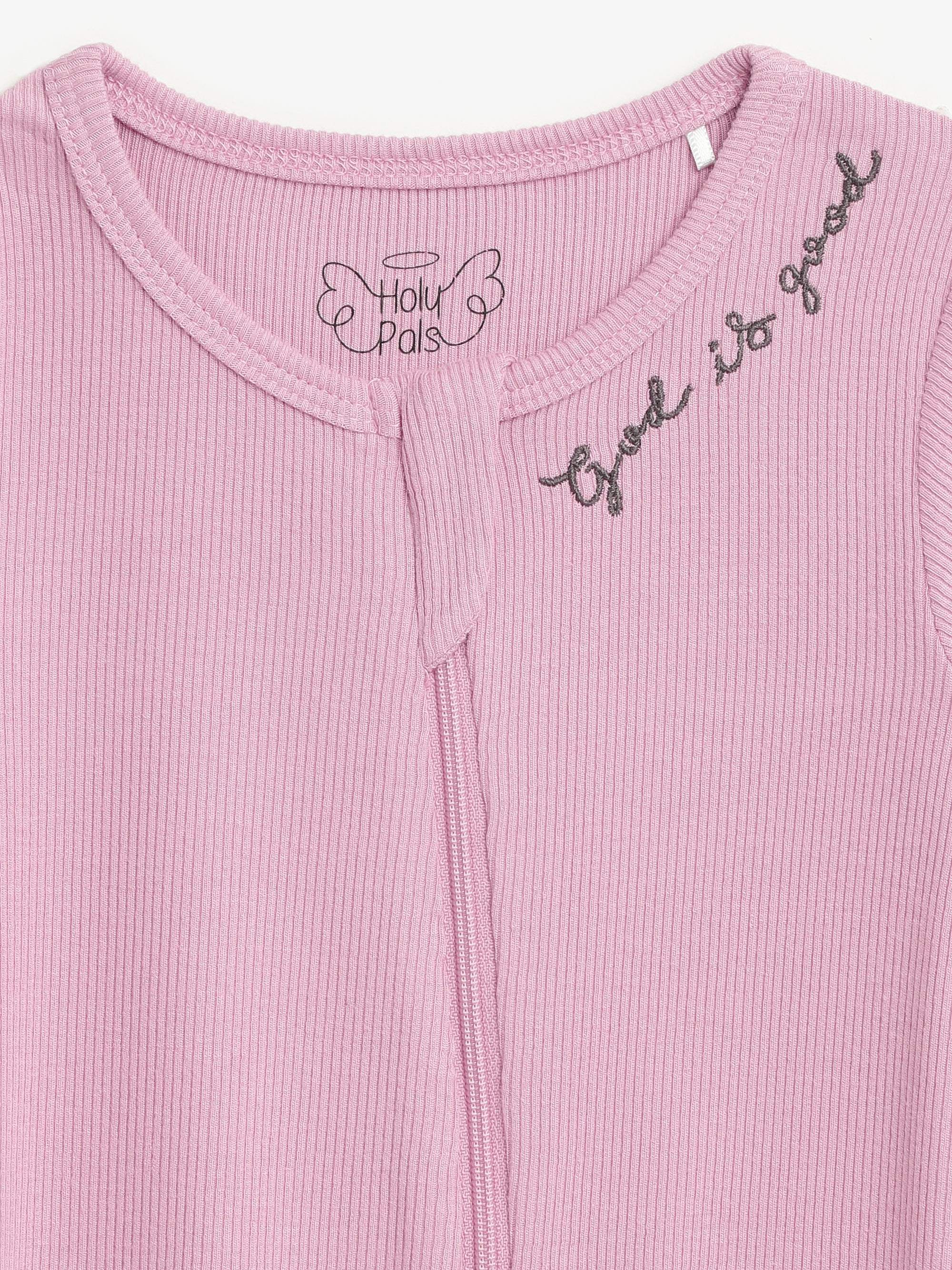 Solid Mauve PJ Footed Onesie Ribbed Cotton-Bamboo Blend - Image 2