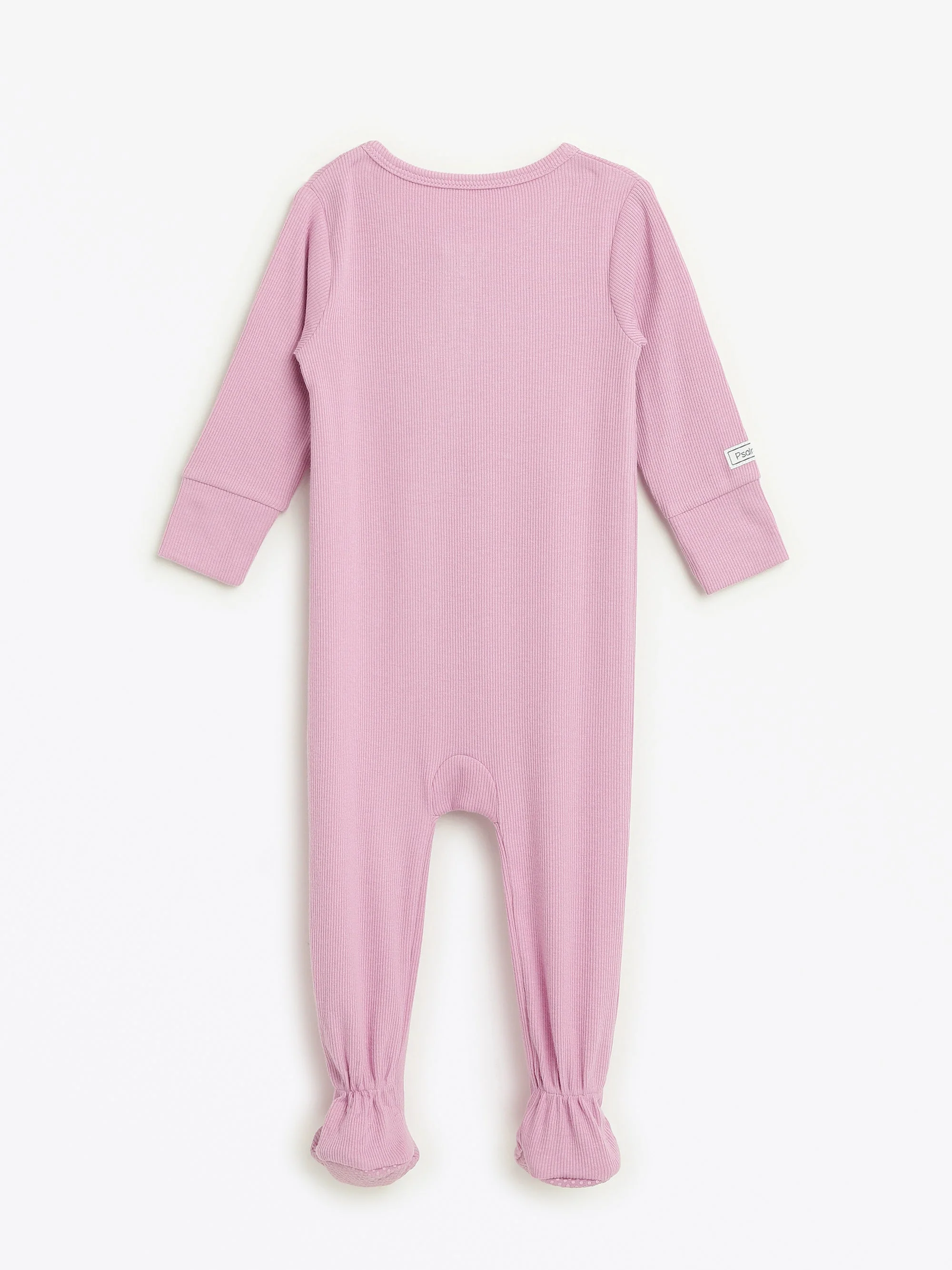 Solid Mauve PJ Footed Onesie Ribbed Cotton-Bamboo Blend - Image 3