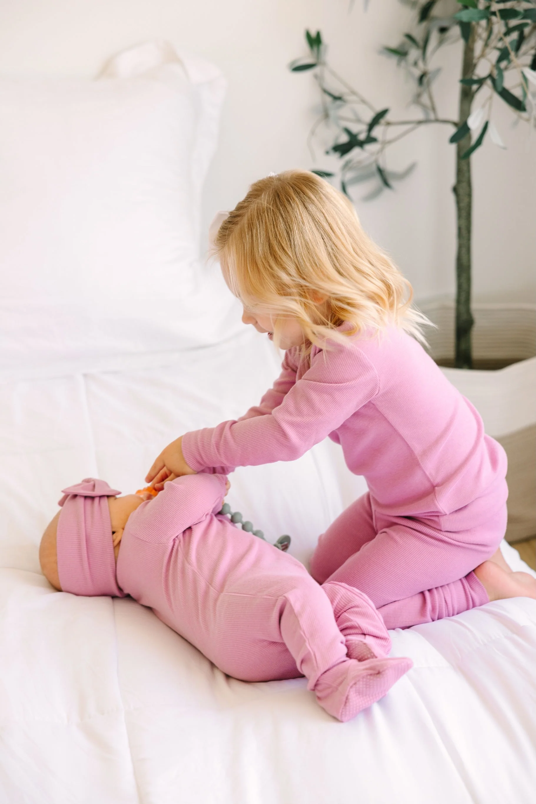Solid Mauve PJ Footed Onesie Ribbed Cotton-Bamboo Blend - Image 5