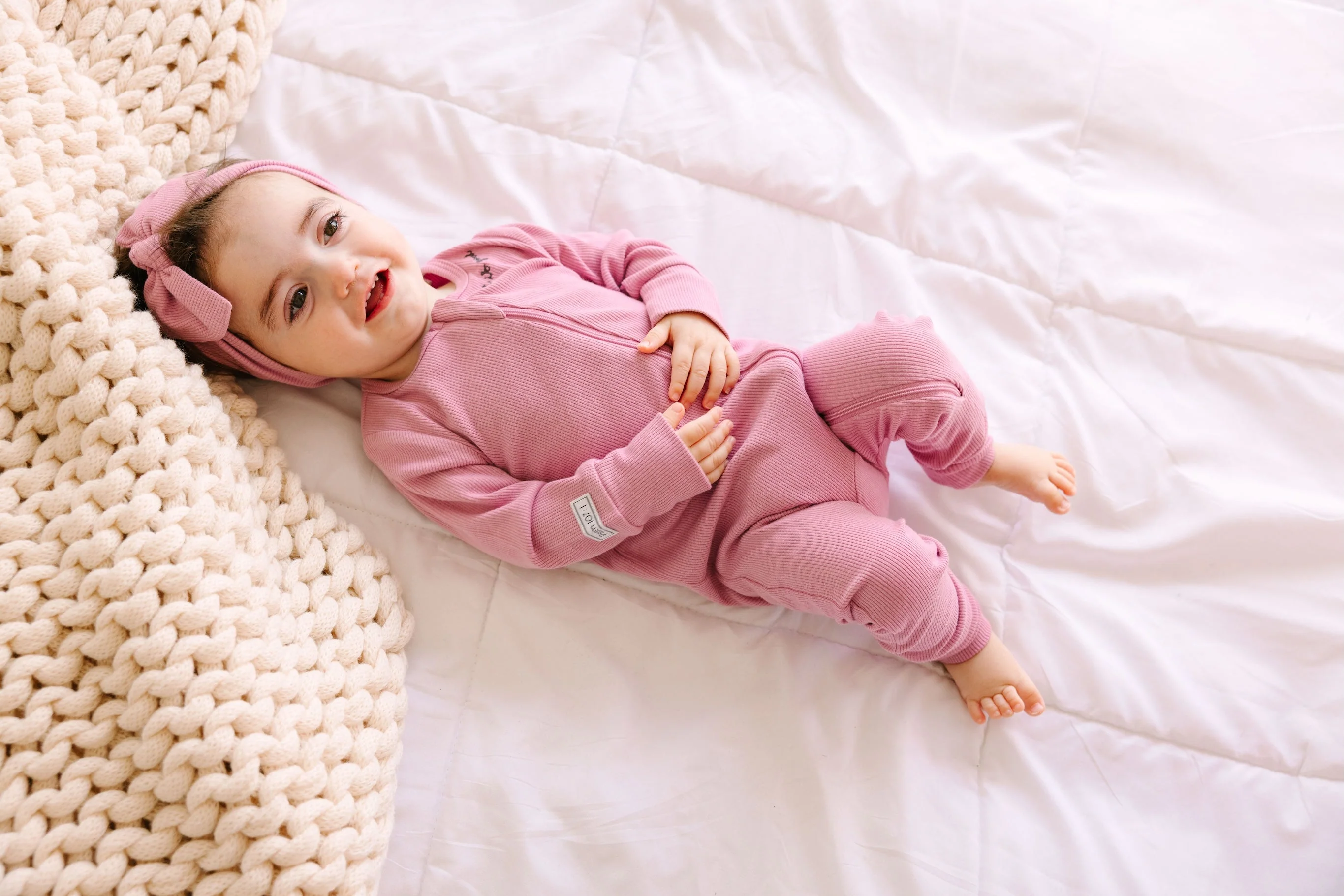 Solid Mauve PJ Footless Onesie Ribbed Cotton-Bamboo Blend - Image 2