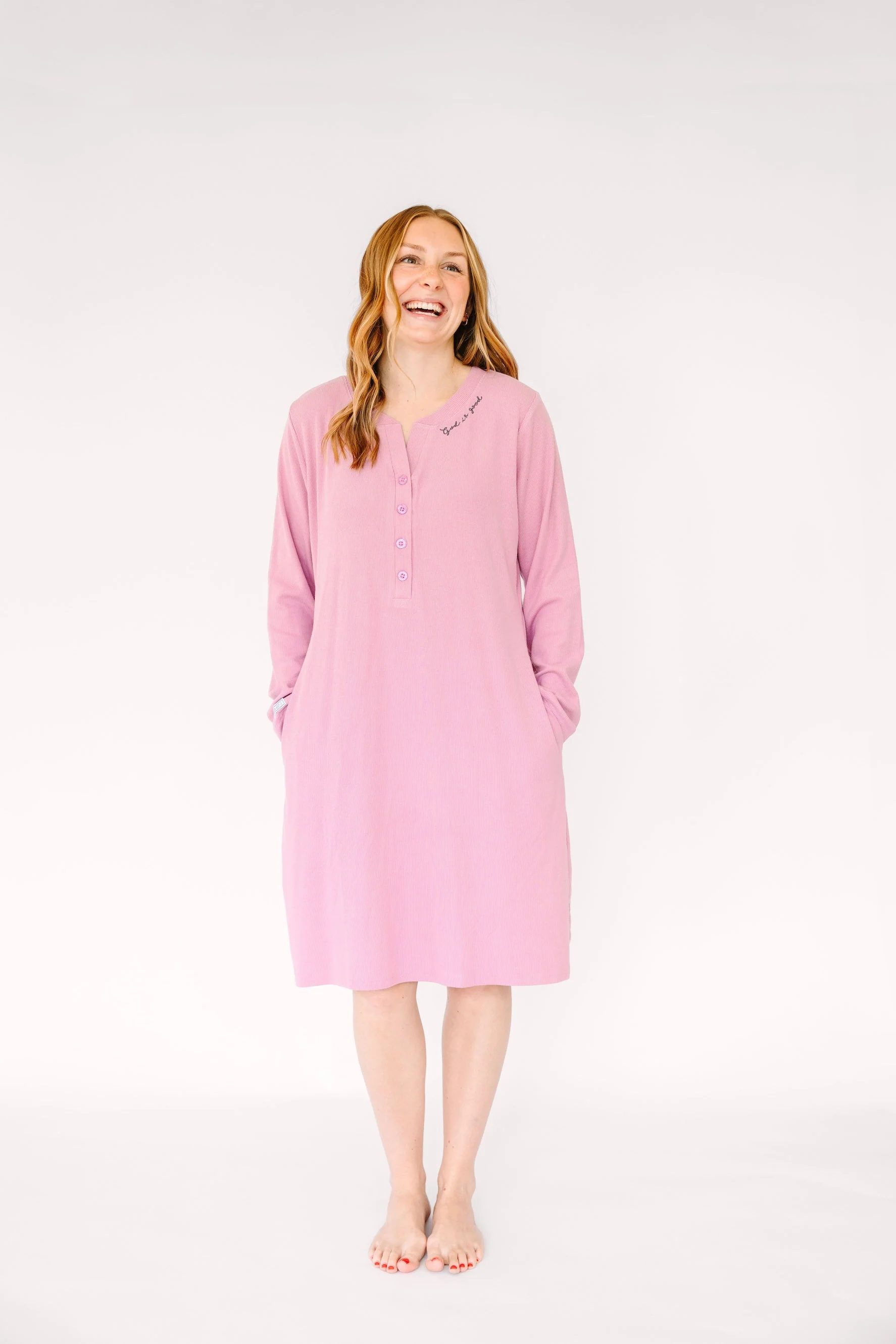Solid Mauve Womens Nightgown PJ Ribbed Cotton-Bamboo Blend - Image 5