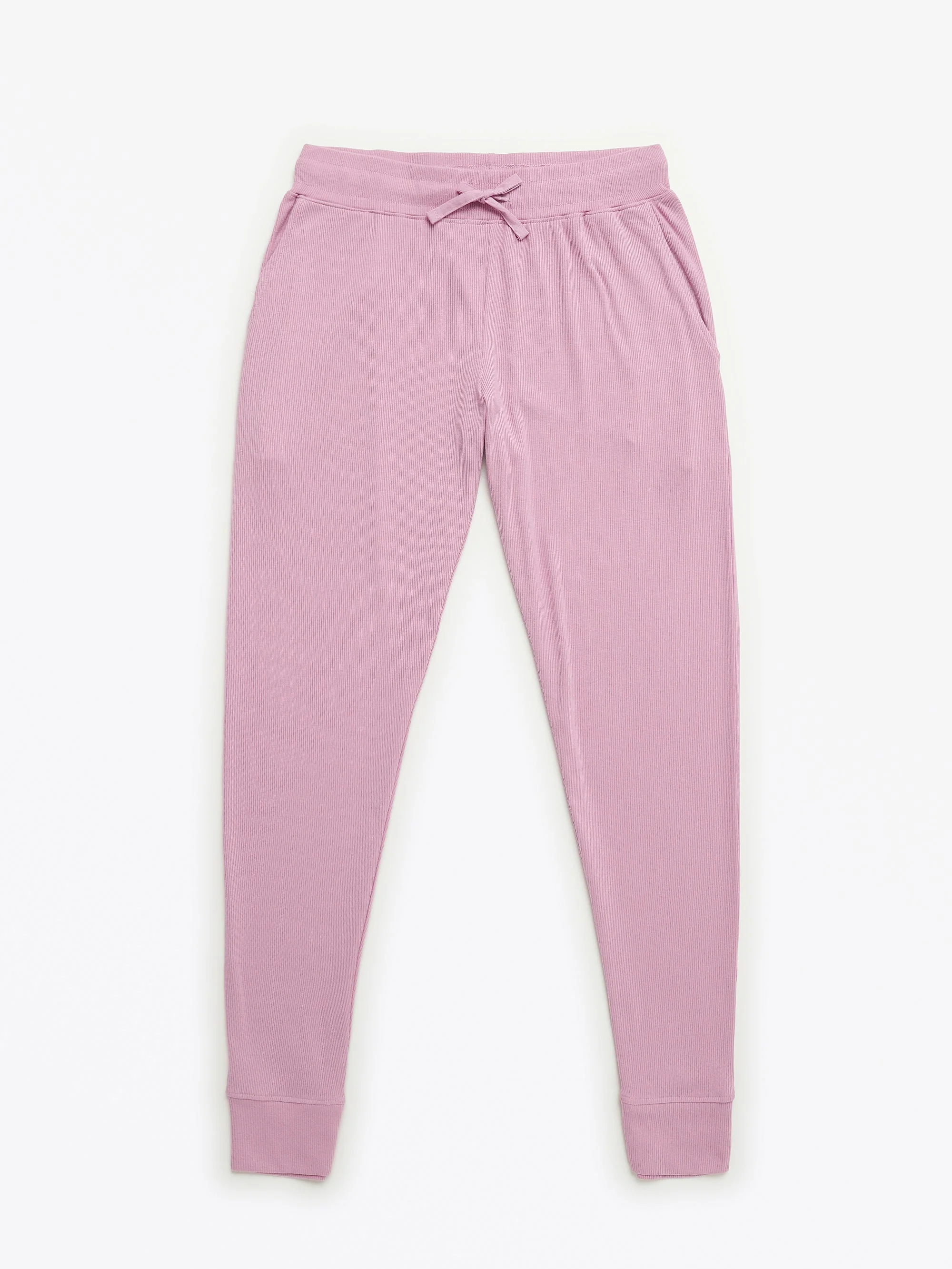 Solid Mauve Womens PJ Jogger Set Ribbed Cotton-Bamboo Blend - Image 4