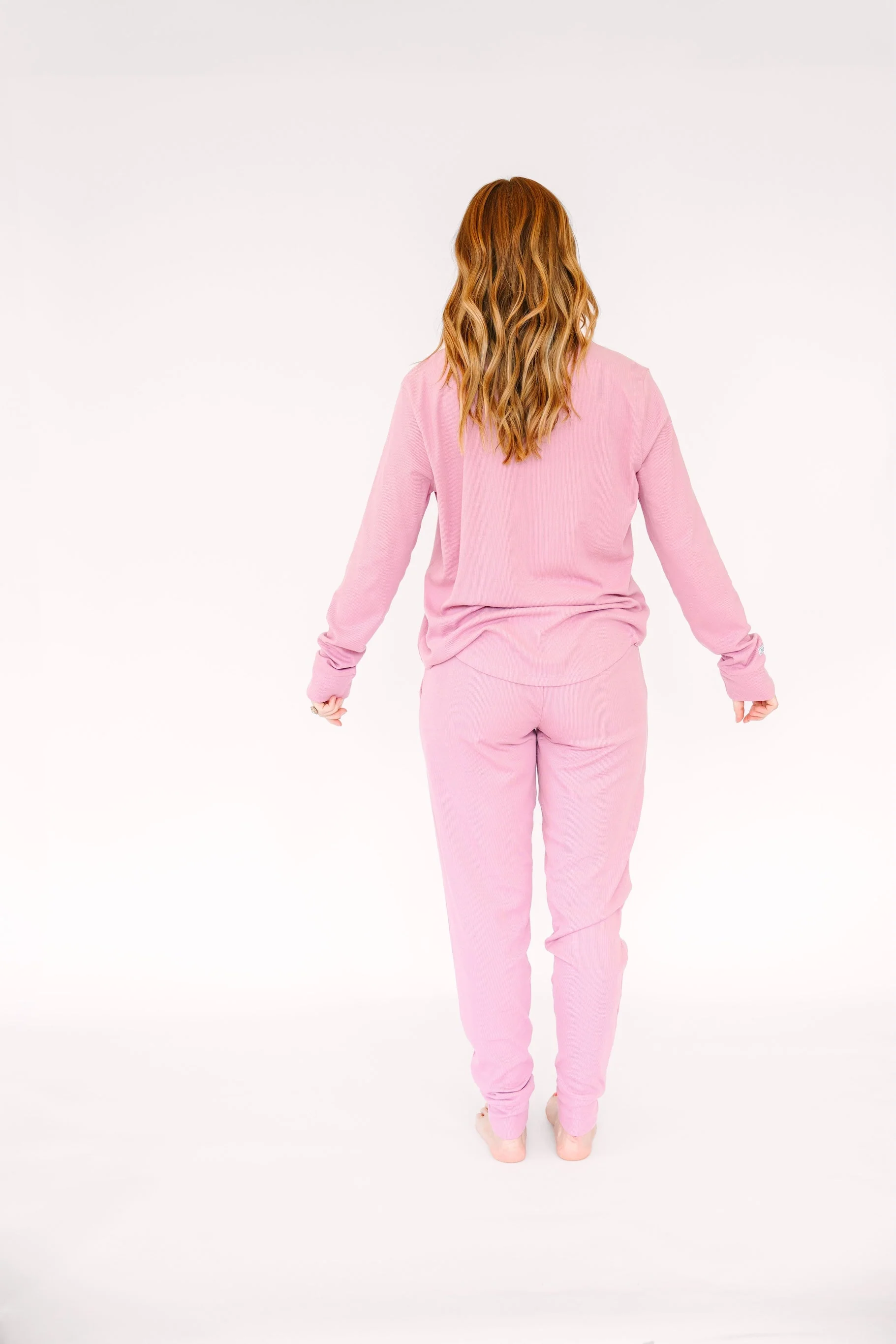 Solid Mauve Womens PJ Jogger Set Ribbed Cotton-Bamboo Blend - Image 8