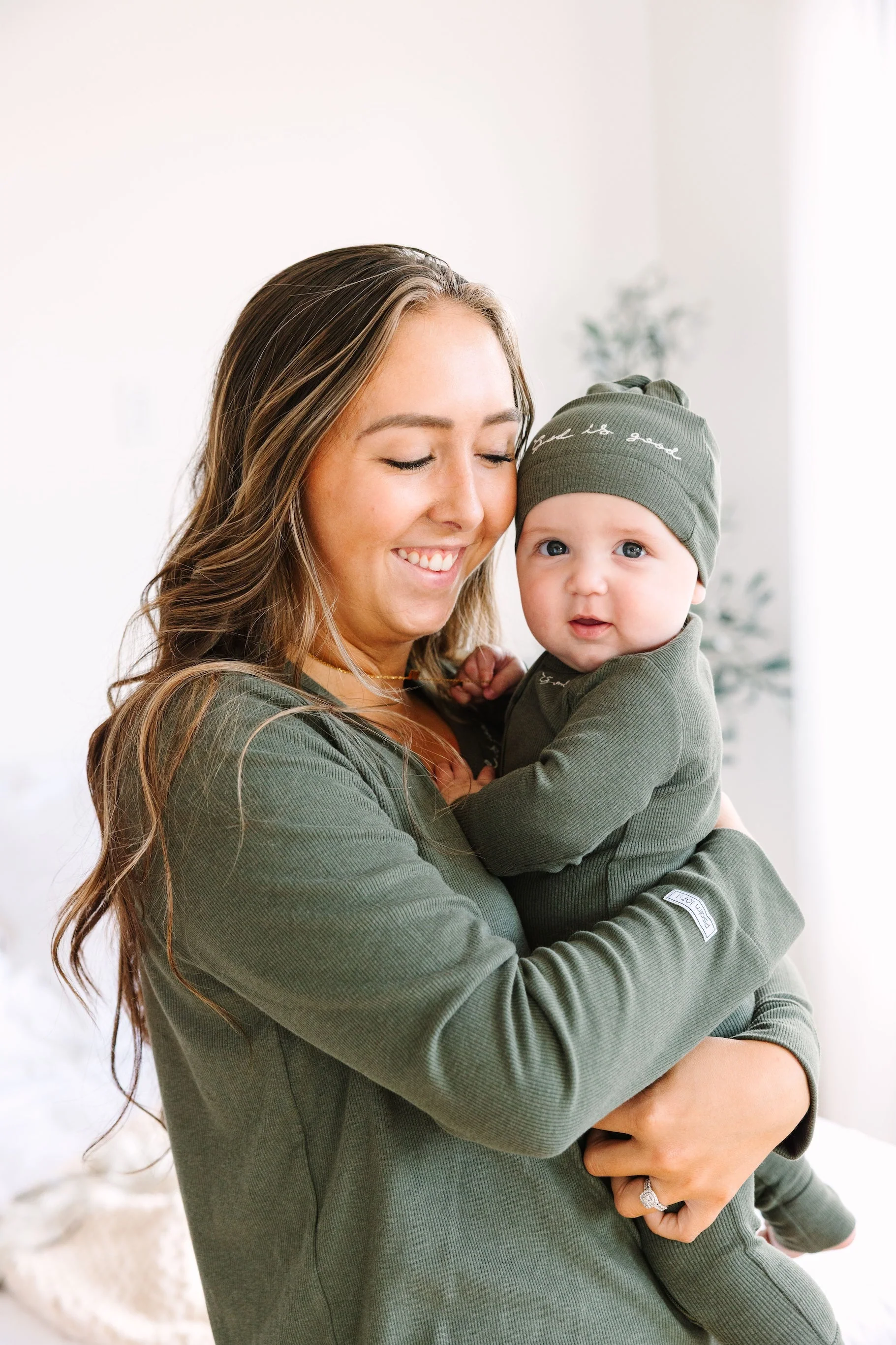 Solid Olive PJ Footless Onesie Ribbed Cotton-Bamboo Blend - Image 2
