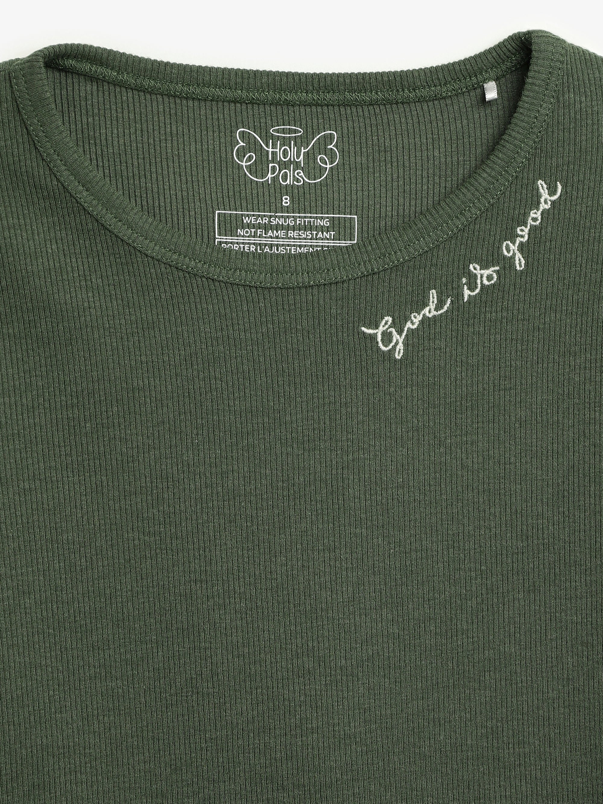 Solid Olive PJ Long Sleeve Set Ribbed Cotton-Bamboo Blend - Image 2