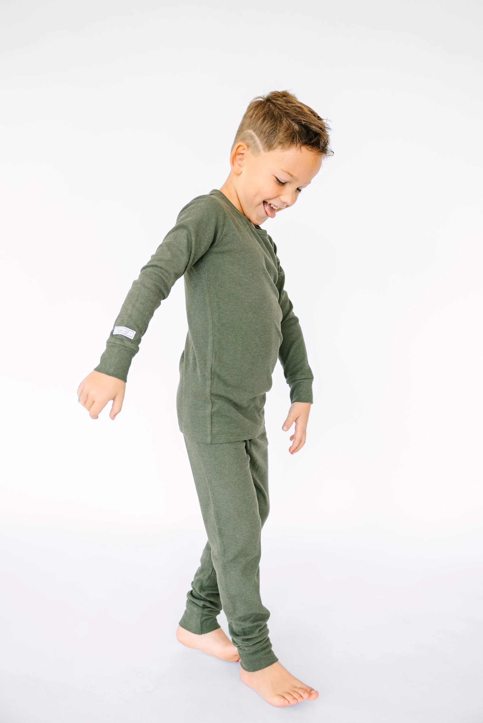 Solid Olive PJ Long Sleeve Set Ribbed Cotton-Bamboo Blend - Image 5