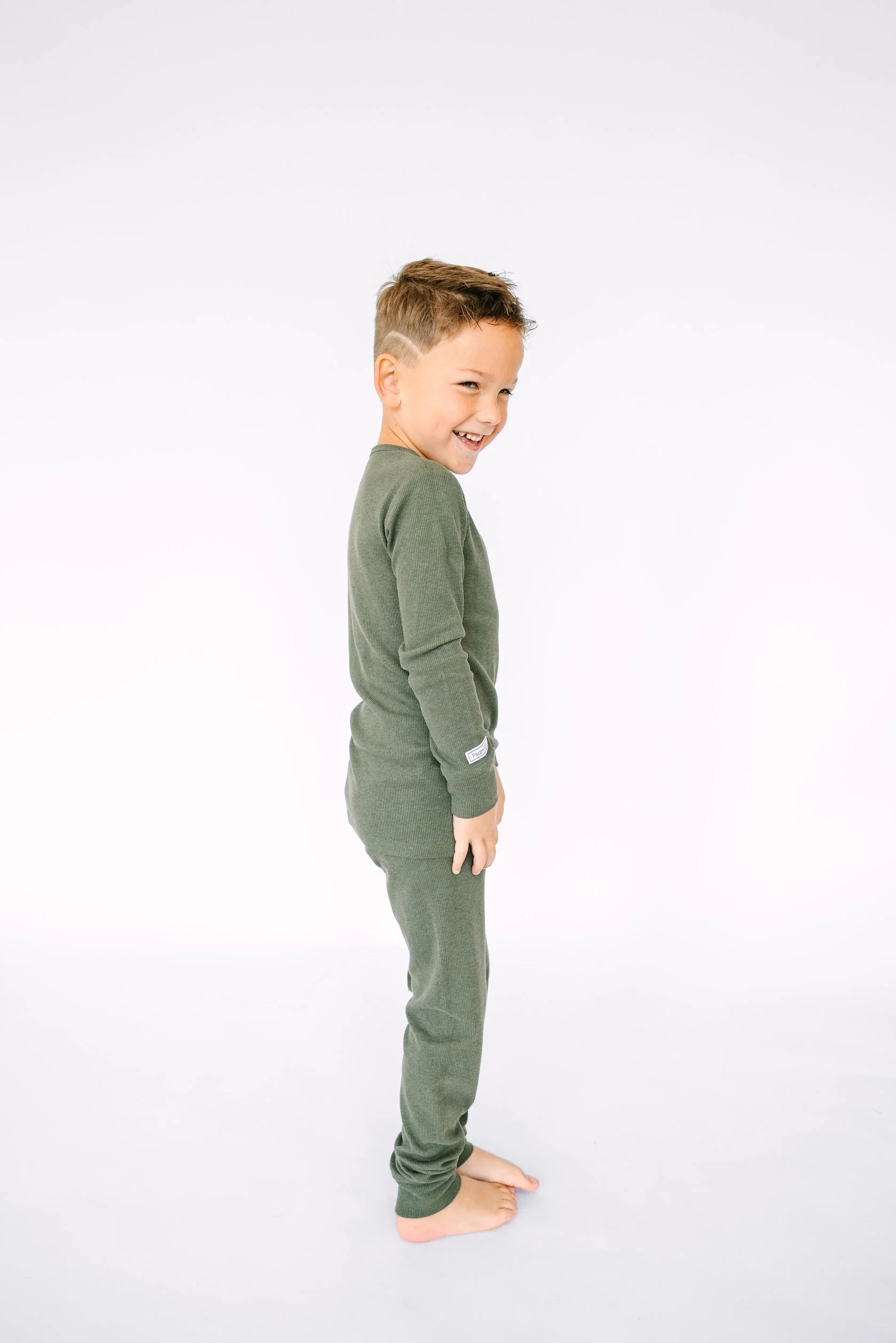 Solid Olive PJ Long Sleeve Set Ribbed Cotton-Bamboo Blend - Image 6