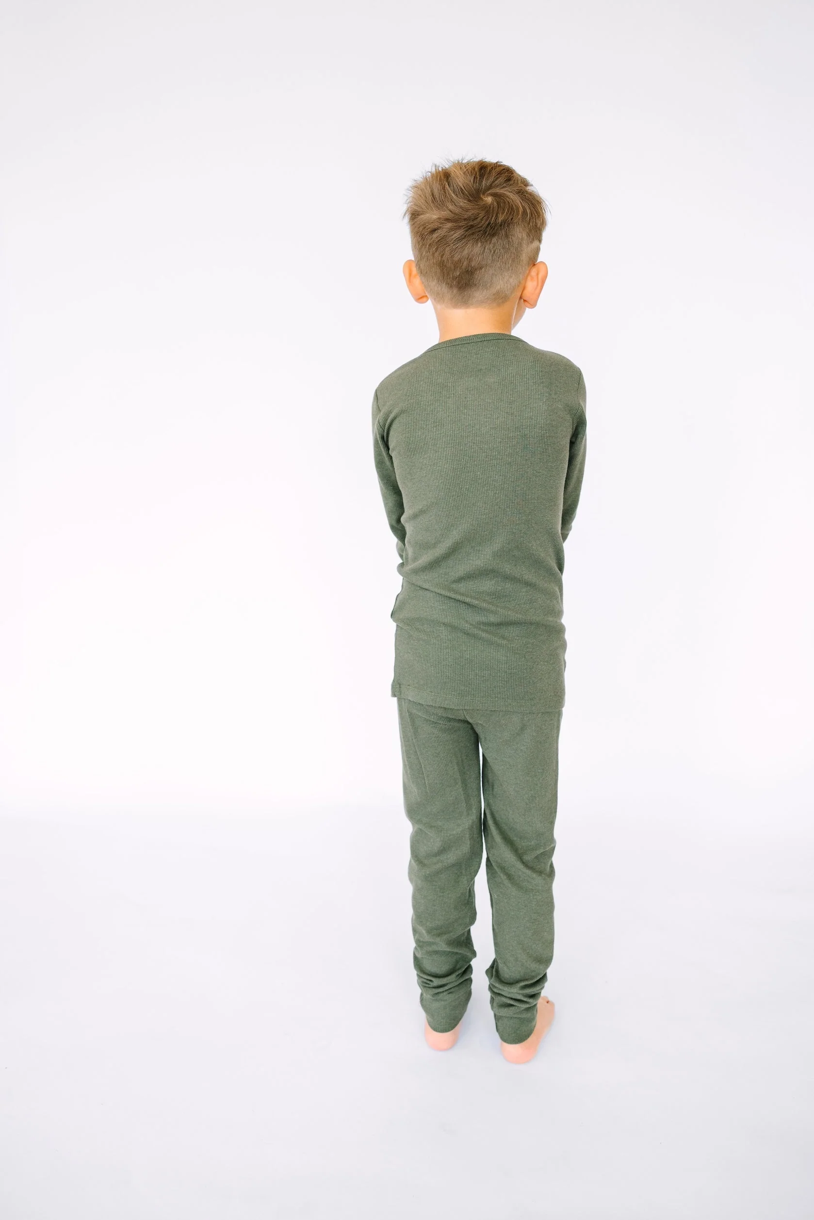 Solid Olive PJ Long Sleeve Set Ribbed Cotton-Bamboo Blend - Image 7