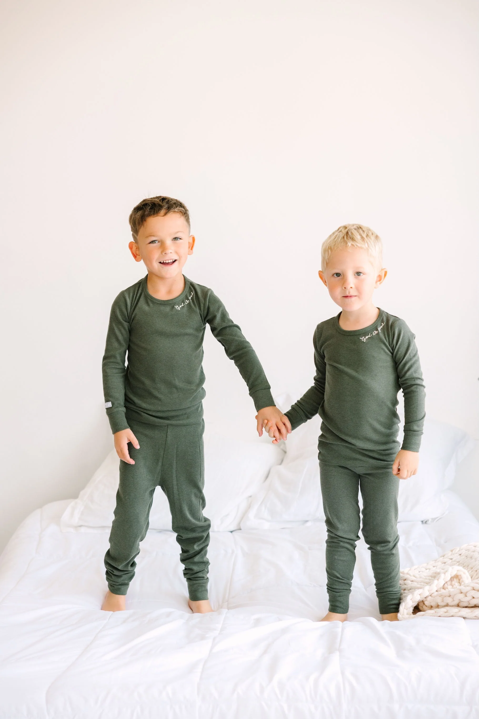 Solid Olive PJ Long Sleeve Set Ribbed Cotton-Bamboo Blend - Image 8