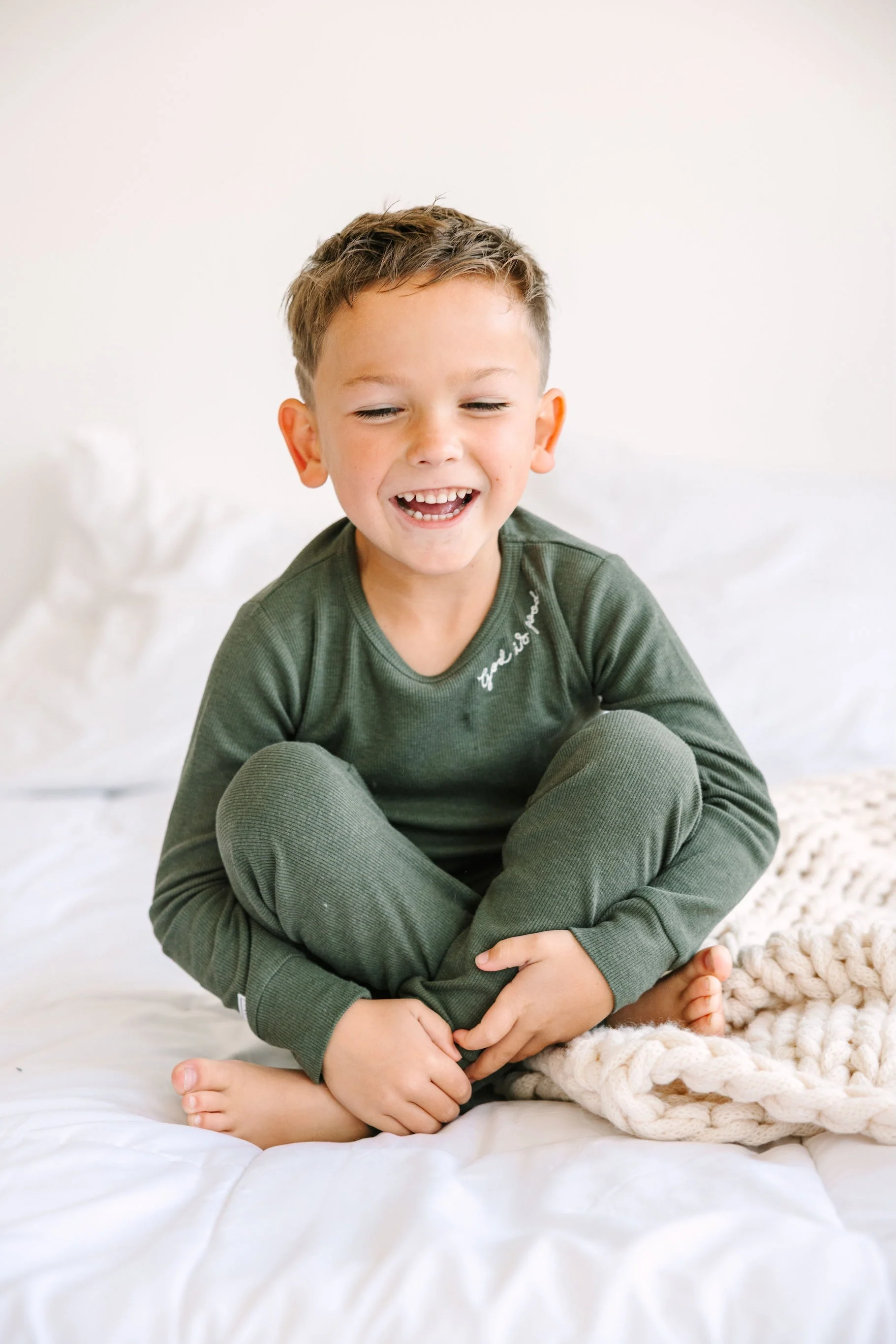 Solid Olive PJ Long Sleeve Set Ribbed Cotton-Bamboo Blend - Image 9