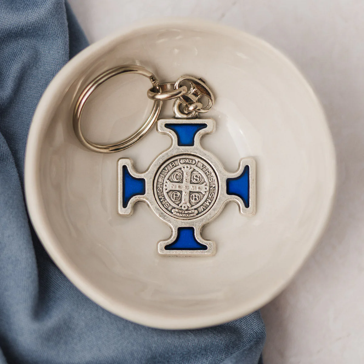 St. Benedict Keychain in Blue or Red - Image 3