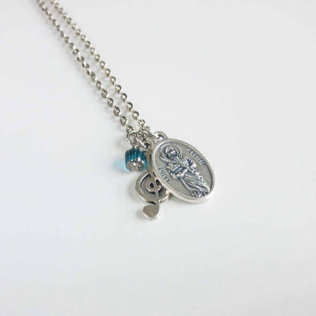 St Cecilia and Music Note Necklace - Image 2