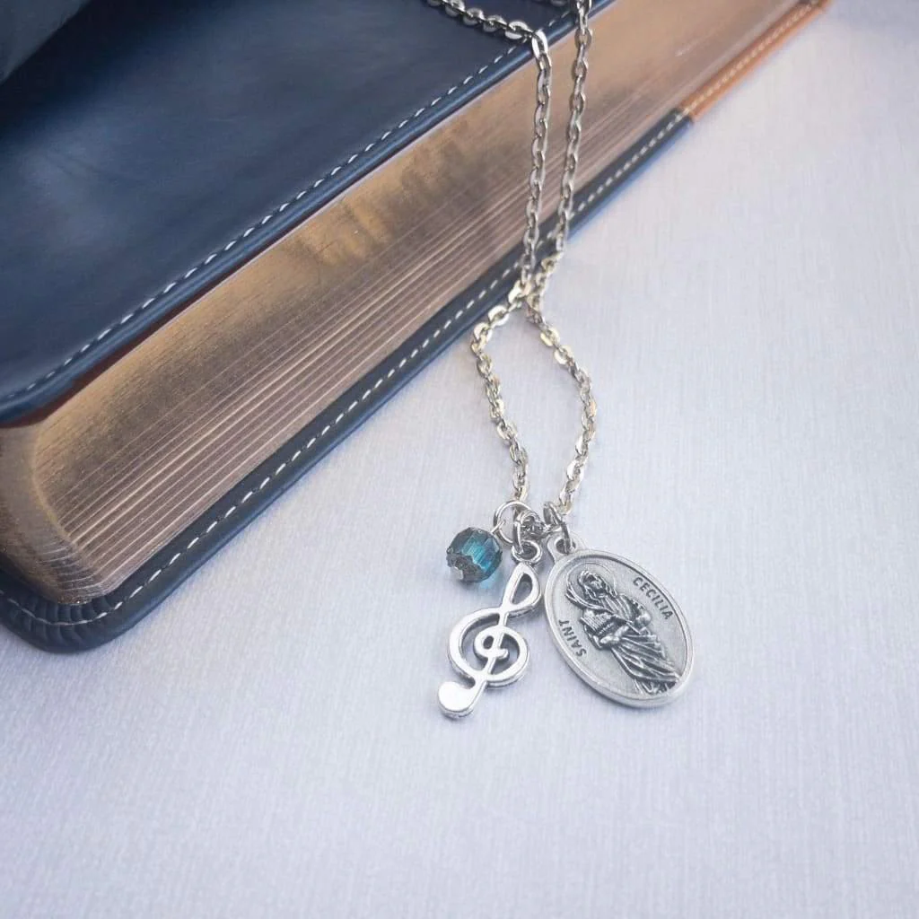 St Cecilia and Music Note Necklace - Image 6
