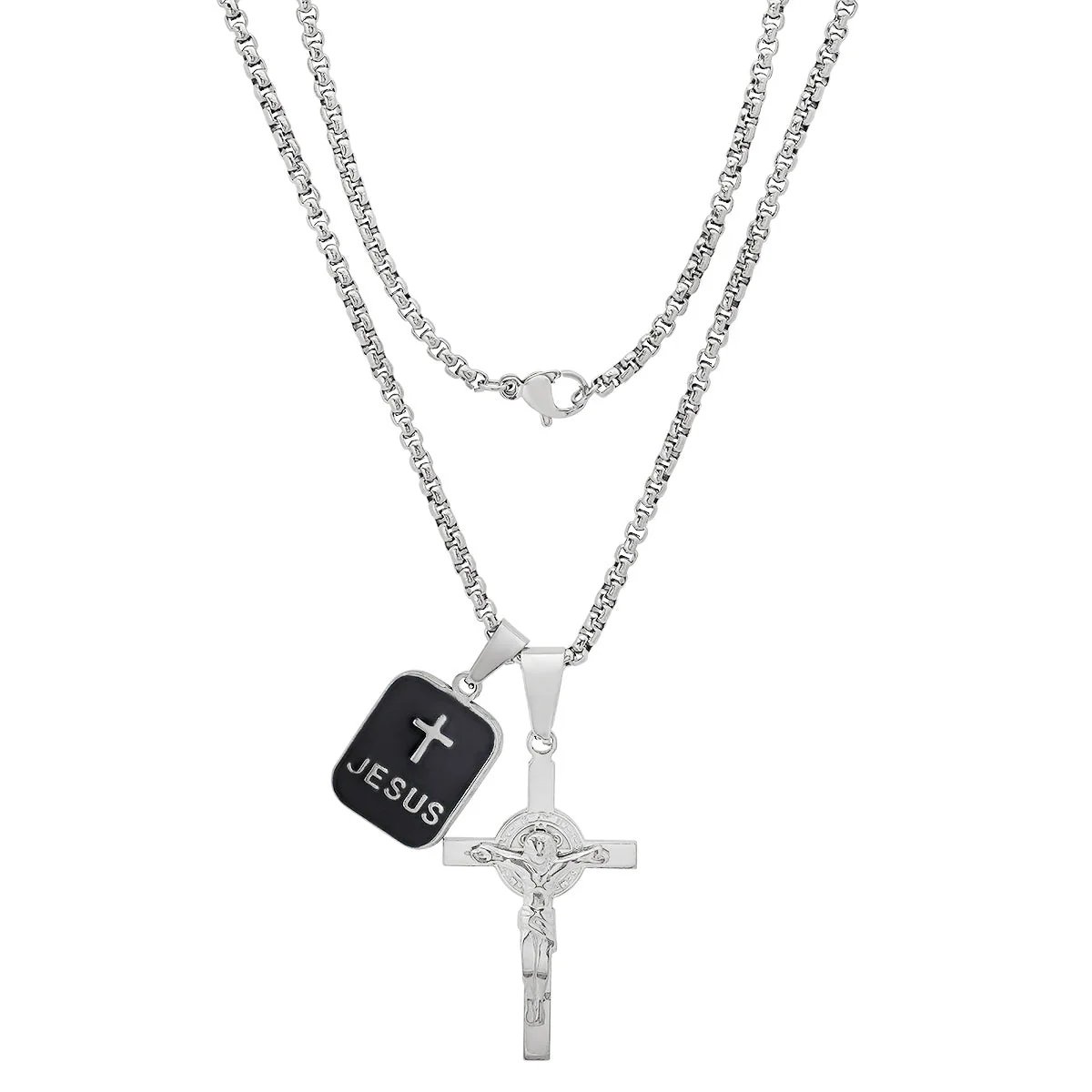 Stainless Steel And Black Enamel Dog Tag & Crucifix Pendants - Image 2