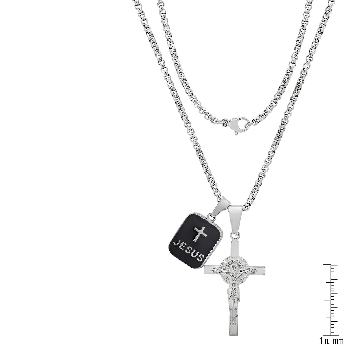Stainless Steel And Black Enamel Dog Tag & Crucifix Pendants - Image 3