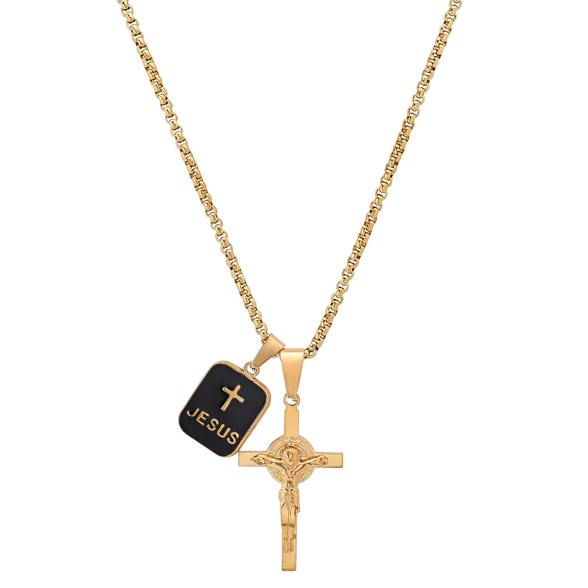 Stainless Steel And Black Enamel Dog Tag & Crucifix Pendants - Image 4