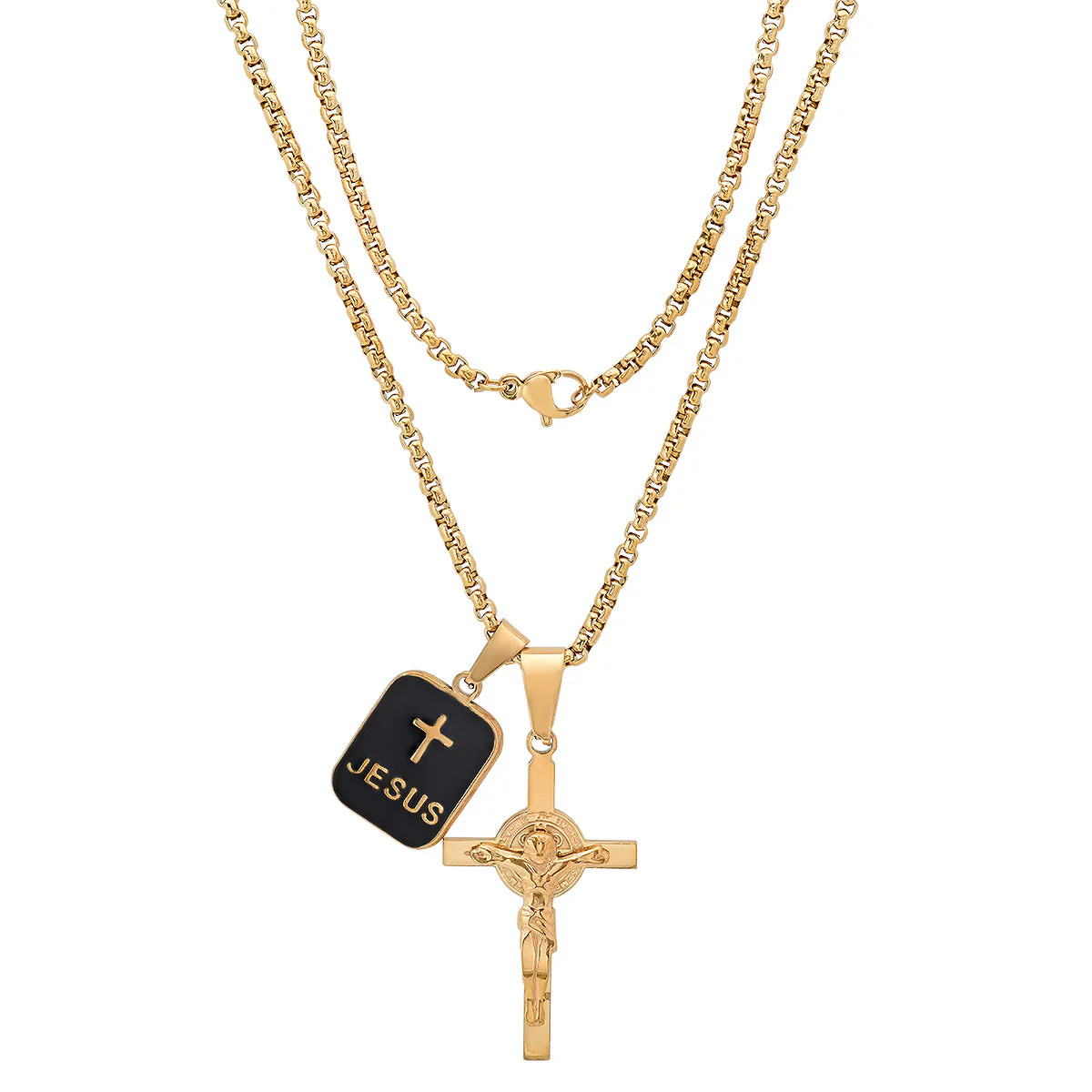 Stainless Steel And Black Enamel Dog Tag & Crucifix Pendants - Image 5