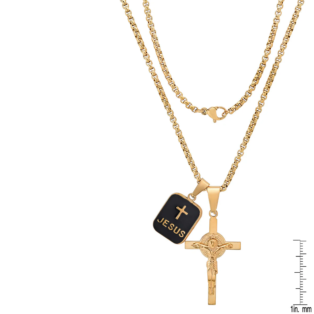 Stainless Steel And Black Enamel Dog Tag & Crucifix Pendants - Image 6