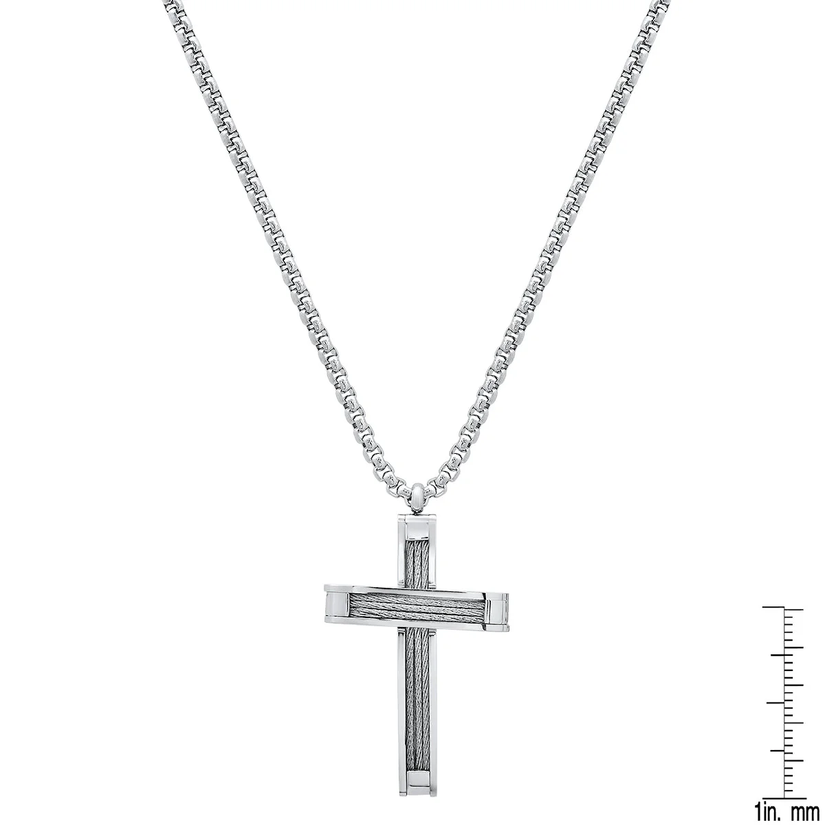 Stainless Steel And Inlay Wire Cable Cross Pendant - Image 3
