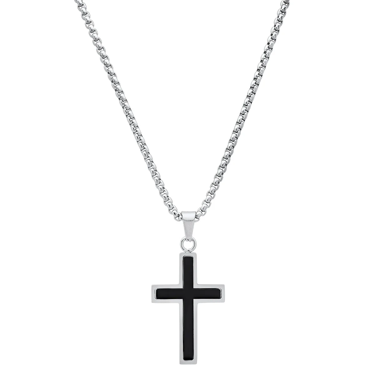Stainless Steel And Simulated Onyx Cross Pendant