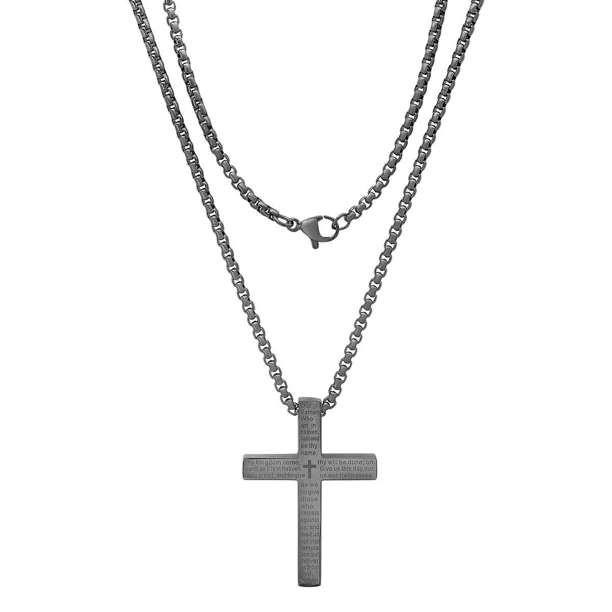 Stainless Steel Lord'S Prayer Square Cross Pendant - Image 8