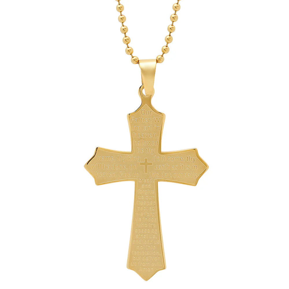 Stainless Steel Our Father Cross Pendant - Image 2