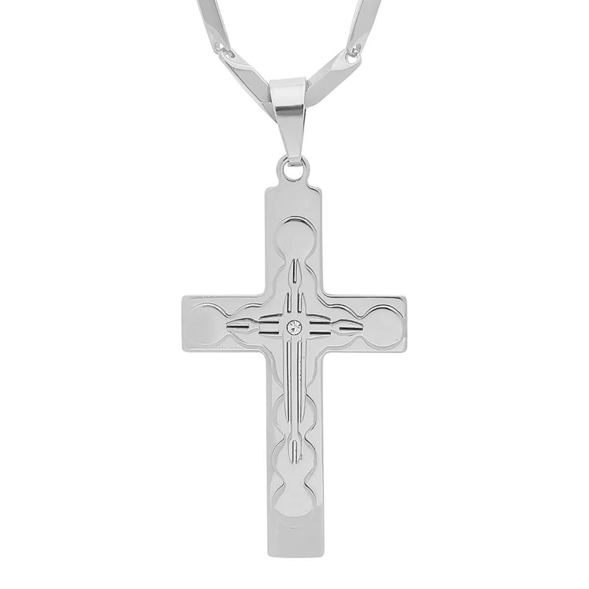 Stainless Steel Simulated Diamond Cross Pendant - Image 2