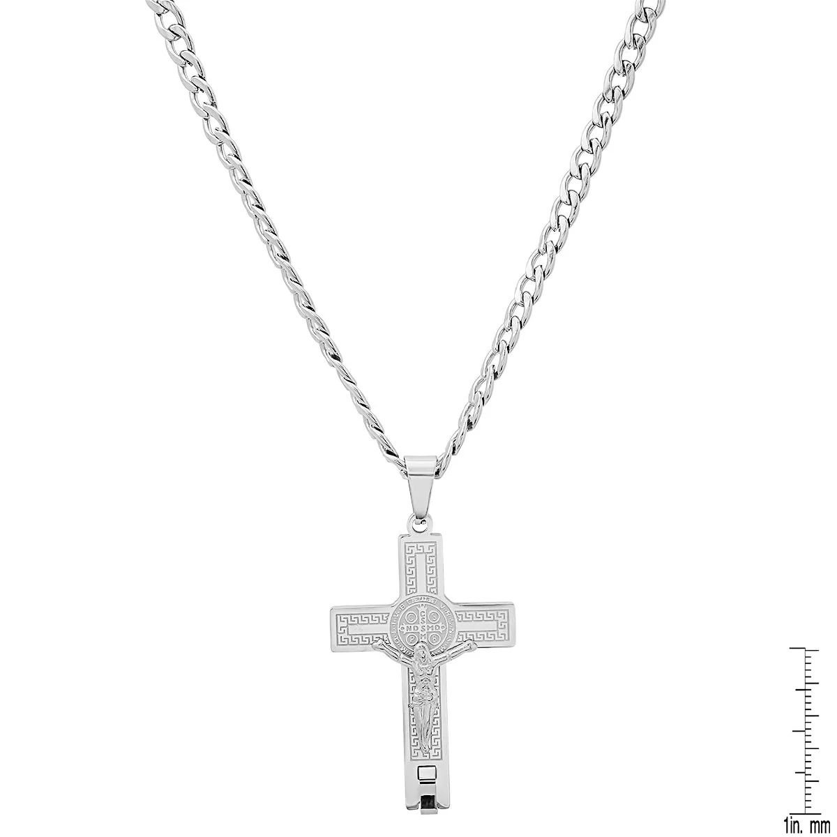 Stainless Steel St. Benedict Crucifix Pendant With Greek Key Accents - Image 3