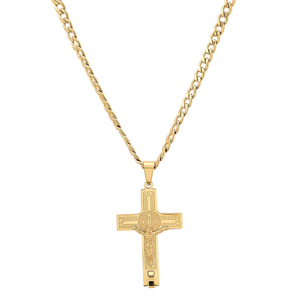 Stainless Steel St. Benedict Crucifix Pendant With Greek Key Accents - Image 4