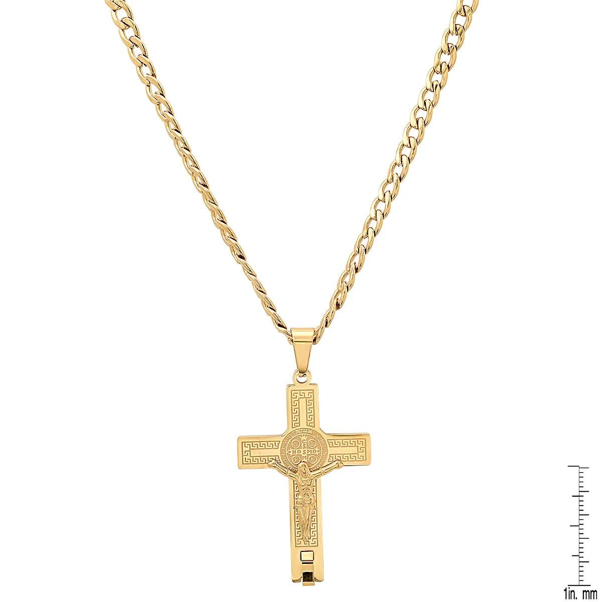 Stainless Steel St. Benedict Crucifix Pendant With Greek Key Accents - Image 6