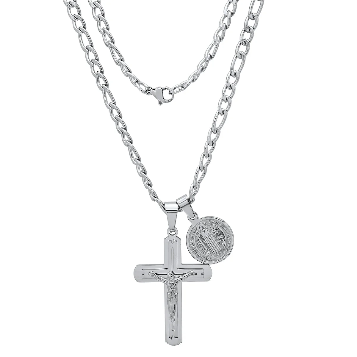 Stainless Steel St. Benedict & Crucifix Pendants