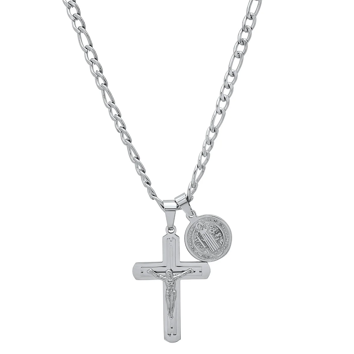 Stainless Steel St. Benedict & Crucifix Pendants - Image 2