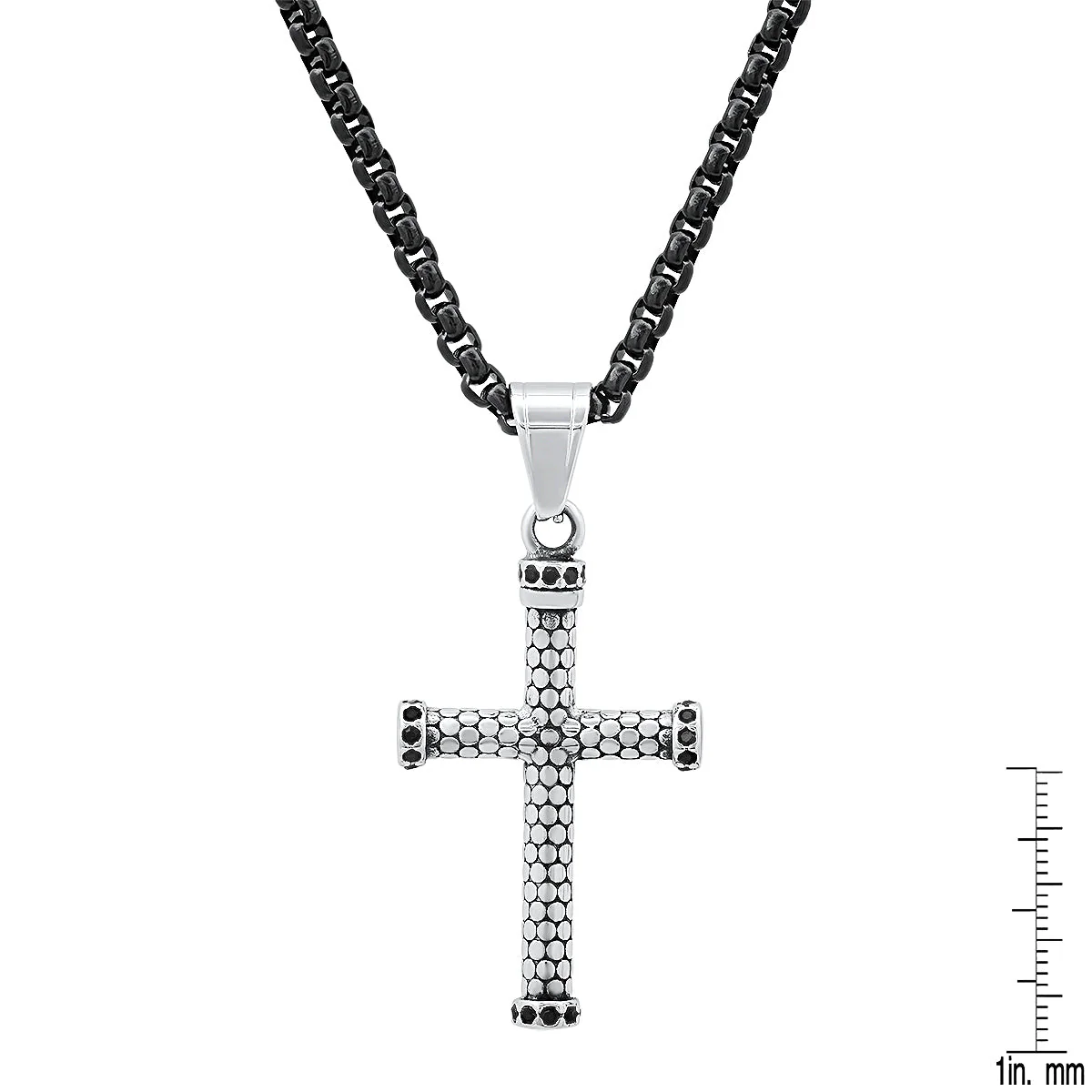 Two Tone Black Ip And Stainless Steel Cross Pendant With Simulated Black Diamonds - Image 3