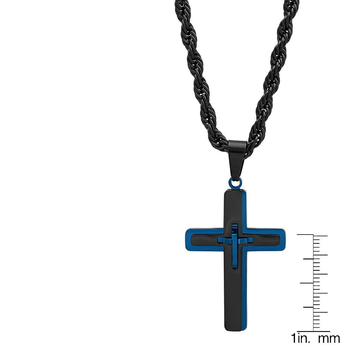Two Tone Blue & Black Ip Stainless Steel Crucifix Pendant - Image 3