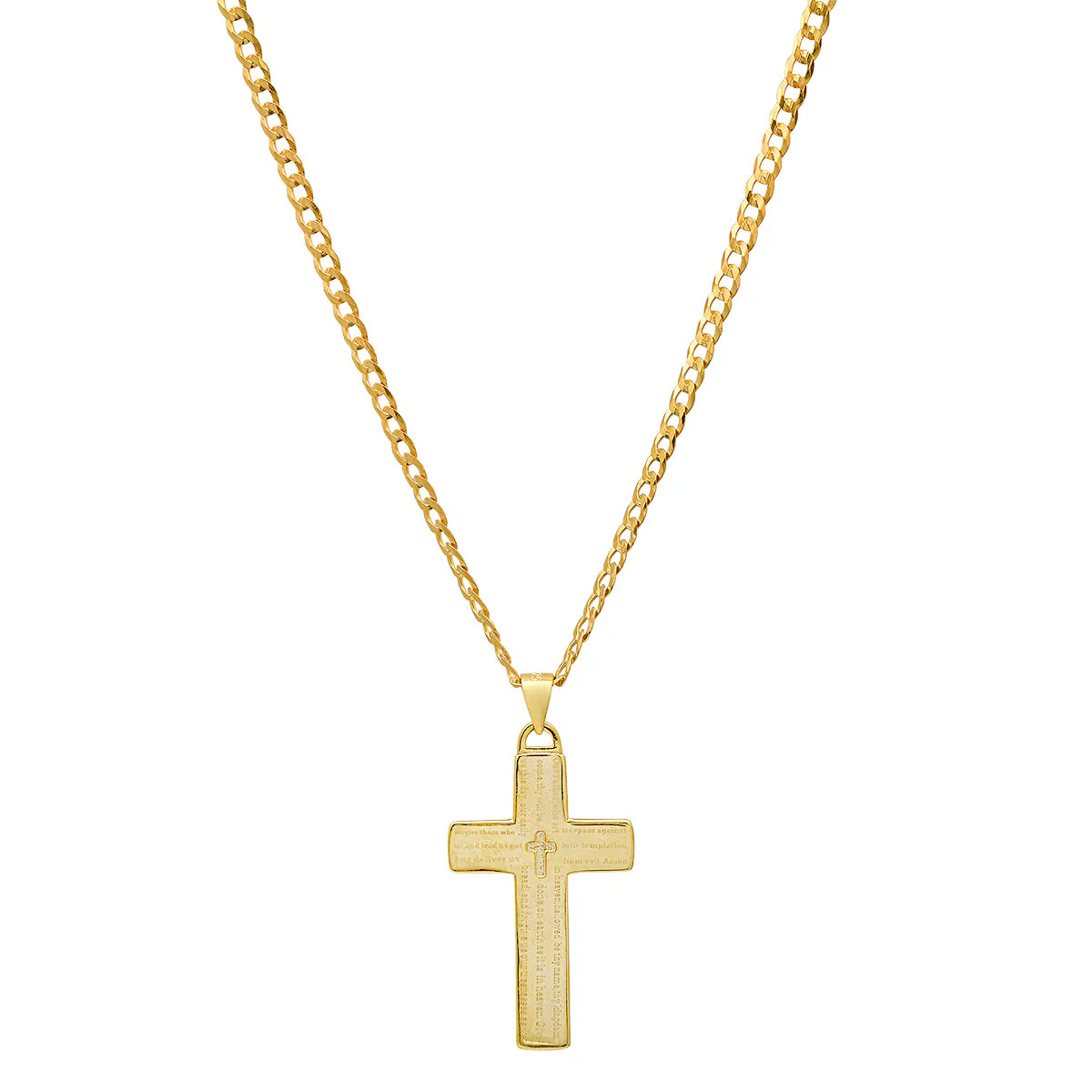 Unisex Sterling Silver Cuban Super Flat Chain And Lord'S Prayer Cross Pendant - Image 4