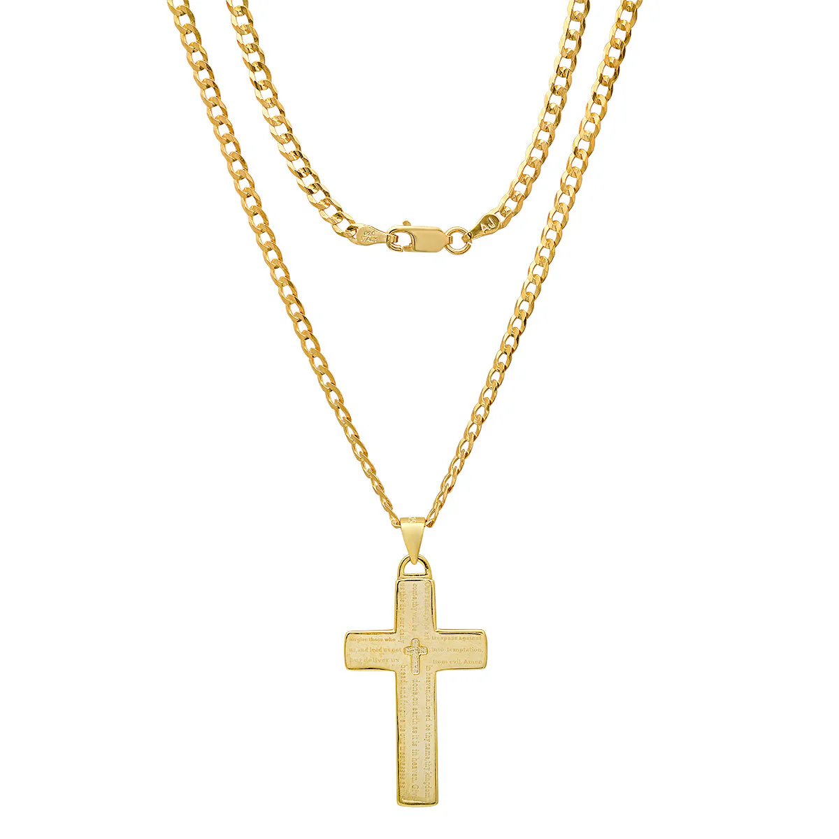 Unisex Sterling Silver Cuban Super Flat Chain And Lord'S Prayer Cross Pendant - Image 5