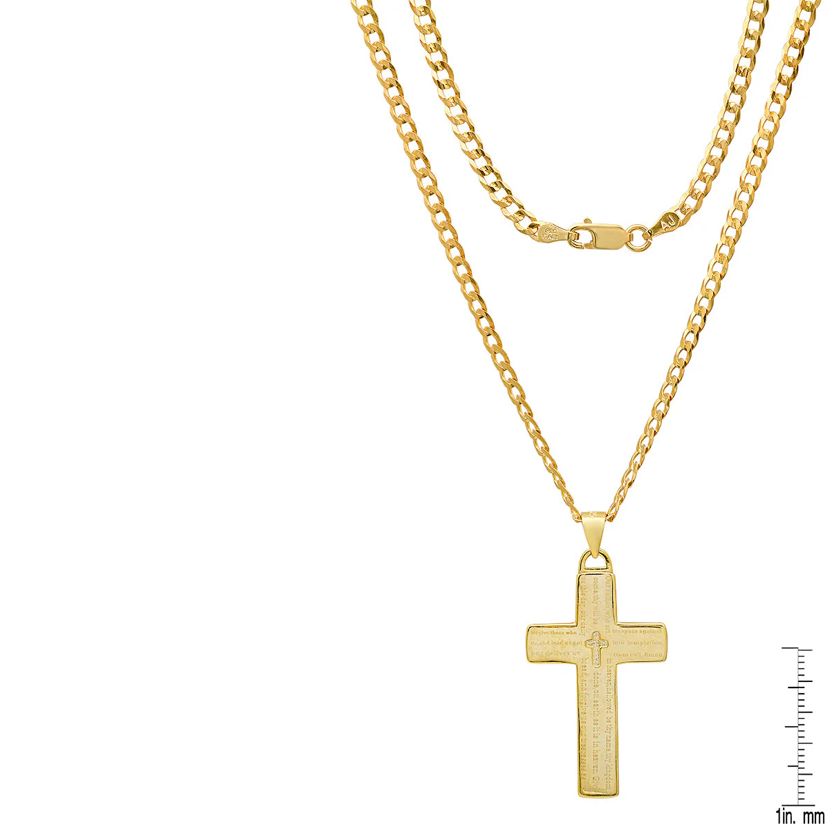 Unisex Sterling Silver Cuban Super Flat Chain And Lord'S Prayer Cross Pendant - Image 6