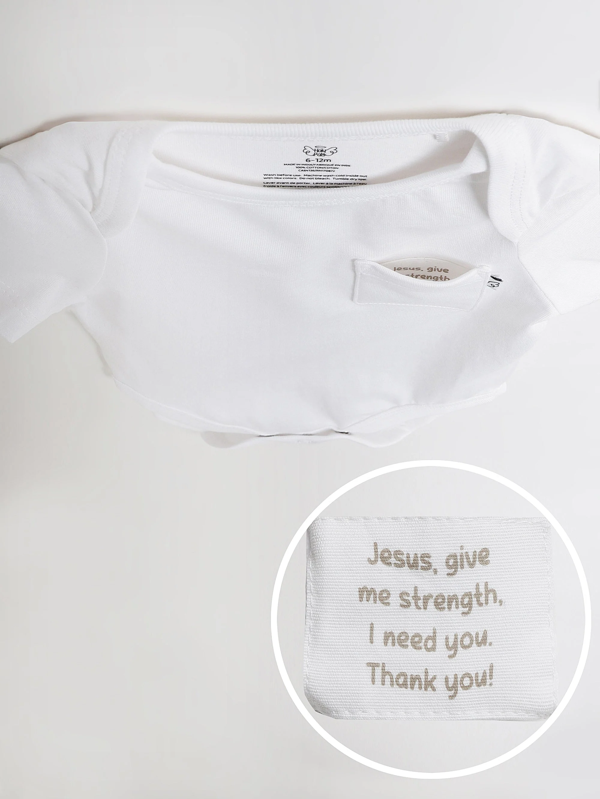 White Prayer Pocket Short Sleeve Bodysuit Cotton - Image 3