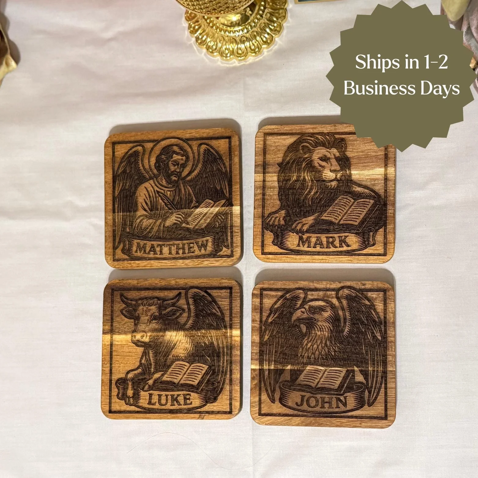 Wooden Evangelist Coaster Set - Image 8