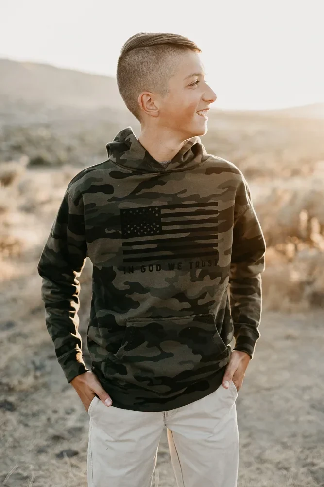 Youth In God We Trust Camo Hoodie - Image 2